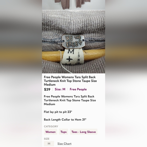 Free People Womens Tara Split Back Turtleneck Knit Top Stone Taupe Size Medium - Picture 5 of 5